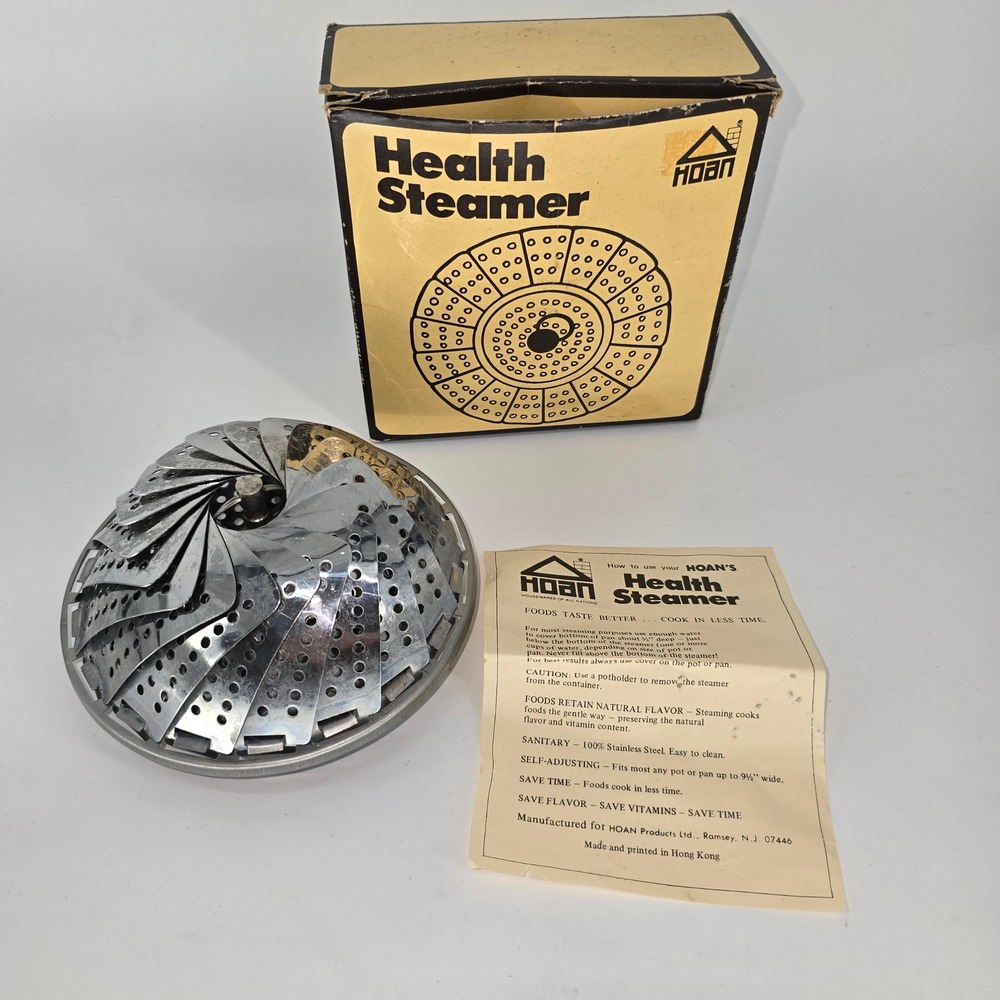 Vintage 1970s Hoan Health‎ Steamer Stainless Steel Folding Basket Style 5130 Box
